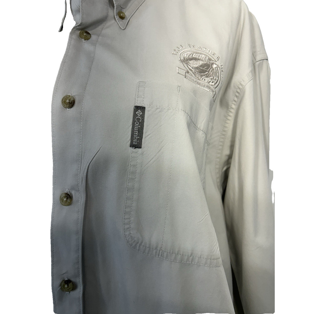 Fall Feather Hunt Columbia Mens Sz L Button Up Long S Shirt OutDoor Sport Khaki - Picture 2 of 7